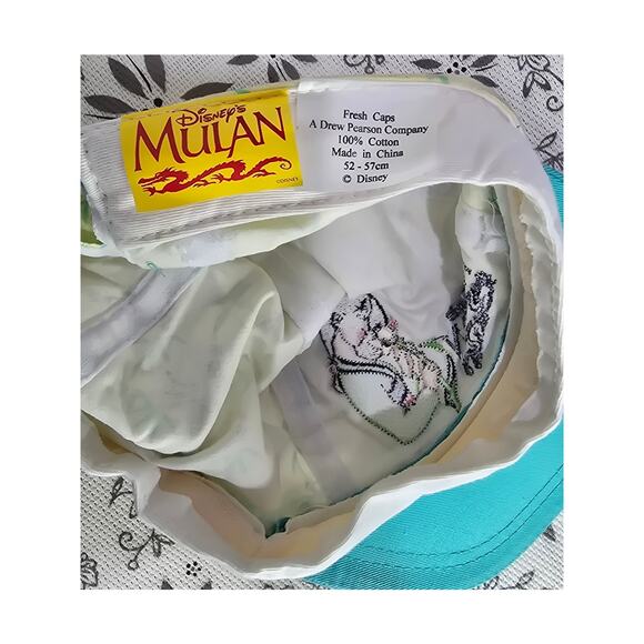 Vintage Disney Mulan 90s Youth Hat Teal Brim Bamboo Print - Picture 2 of 16